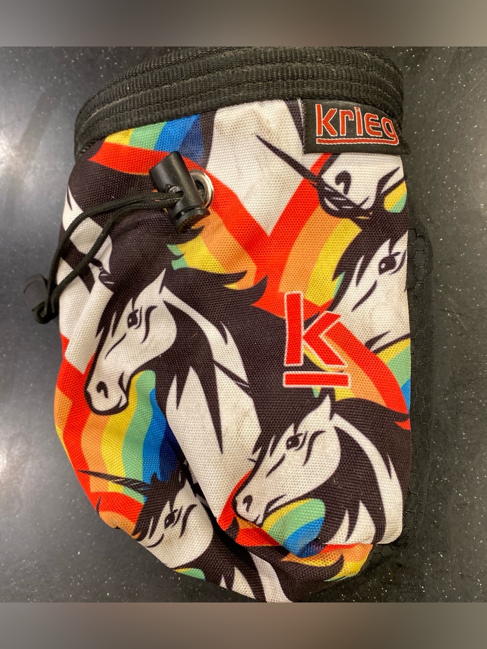 Krieg Chalk Bag rock climbing bouldering unicorn rainbow design nylon drawstring